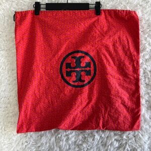 Tory Burch Logo Dust Bag Drawstring Cotton Red Orange Logo Print Storage 21 x 20